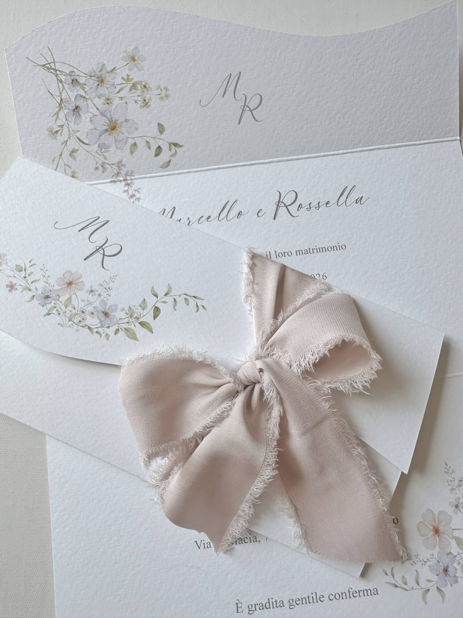 Mariasole partecipazione elegante con fiocco in chiffon - immagine 6